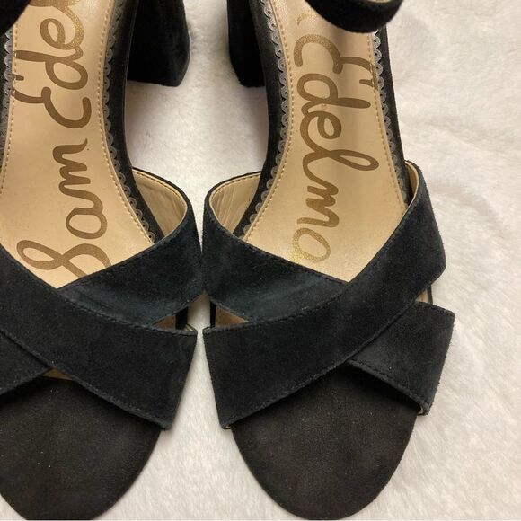 Sam Edelman Orlane Black Block Sandal Heels Suede Leather Size 9.5 - Picture 9 of 14